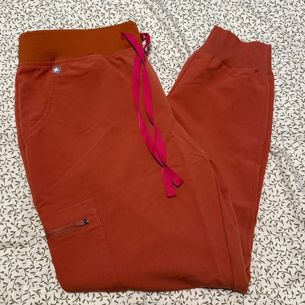 Figs Zamora High Waisted Joggers Scrubs Terra Cotta